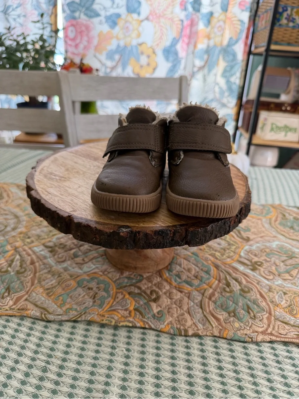 Carter's Toddler Boy Boots Sz 6 Brown Faux-Leather Sherpa-Lined Velcro Kids Boot